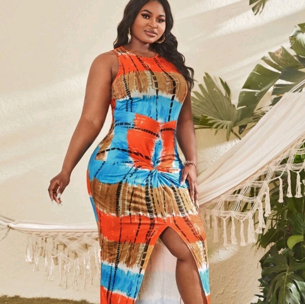 TieDye twist detail split thigh dress